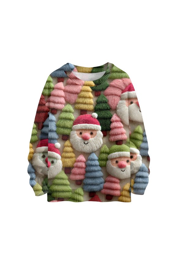 Women's Christmas Themed Knit Sweater, Long Sleeve Crewneck Pullover with Cute Print, Festive Holiday Blouse for Fall, Soft Comfortable Yarn Material,Green 3XL