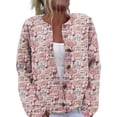thumbnail image 1 of WTOBBY Women's Christmas Themed Print Cardigan, Christmas Knit Sweater for Fall and Winter, Long Sleeve Pullover with Cute and Fun Patterns,Watermelon Red M, 1 of 6