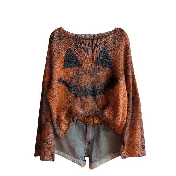 WTOBBY Women's Christmas Themed Print Cardigan, Long Sleeve Jacket with Snowman and Snowflake Design, Ideal for Seasonal Parties and Daily Wear,Orange S