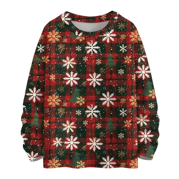 WTOBBY Women's Christmas Themed Woolen Sweatshirt, Long Sleeve Christmas Print Pullover, Cute and Comfortable Top for Fall and Winter Seasonal Activities,Deep Red L