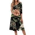 thumbnail image 1 of WTOBBY Women's Classic Floral Print V-Neck 3/4 Sleeve Midi Dress, Timeless Sundress with Feminine Details for Various Occasions,Army Green L, 1 of 4