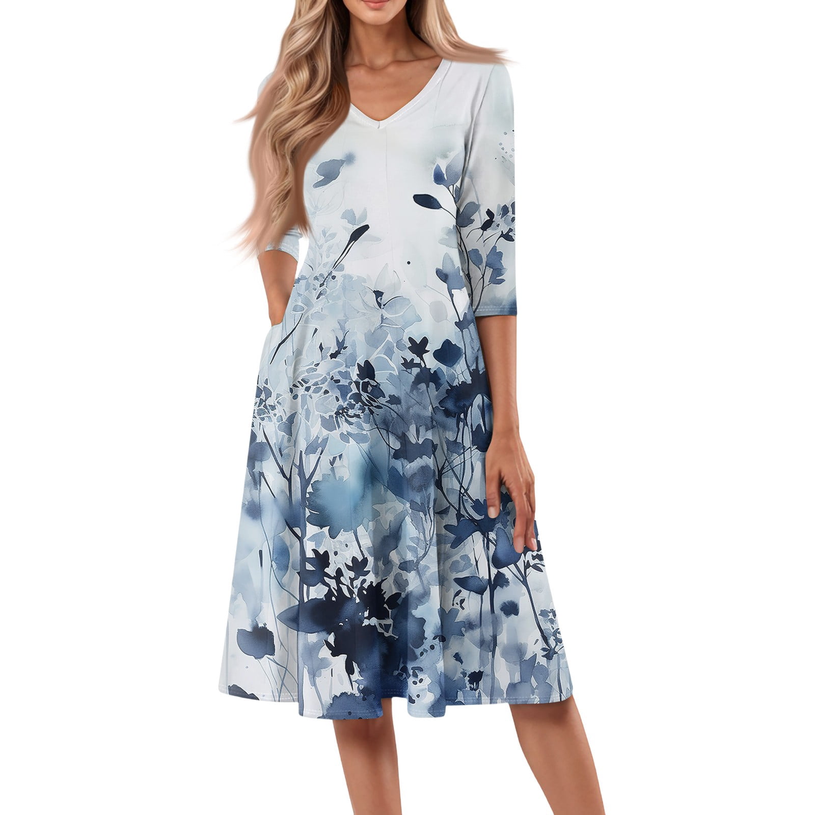knee length dresses for ladies Green Ditsy Floral Avery Midi Dress main image 0