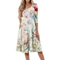 thumbnail image 1 of WTOBBY Women's Classic Floral Print V-Neck 3/4 Sleeve Midi Dress, Timeless Sundress with Feminine Details for Various Occasions,Mint Green XL, 1 of 4