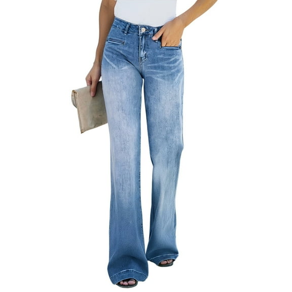 WTOBBY Women's Classic High Waist Jeans Pants with Versatile Styling Options, Timeless Design for Everyday Wear and Durable Comfort in Solid Wash Finishes,Sky Blue S