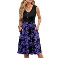 thumbnail image 1 of WTOBBY Women's Color Block Print Midi Sundress Sleeveless V-Neck Casual Dress with Button Front Pockets Loose Swing Fit for Street Style and Shopping ,PurpleS, 1 of 4