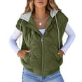 thumbnail image 1 of WTOBBY Women's Color Block Sleeveless Vest, Drawstring Hooded Tank Jacket, Casual All-Match Outerwear, Lightweight Layering Piece, Streetwear Style for Women,Army Green L, 1 of 4