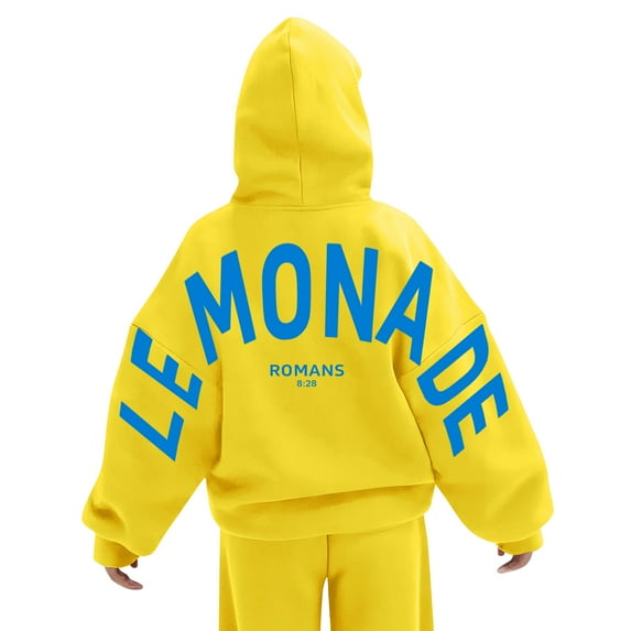 WTOBBY Women's Colorblock Sweatshirt Long Sleeve Casual Comfortable Loose Lightweight Pullover with LEMONADE Letter Print, Lightweight and Breathable for Everyday Use,Beige L