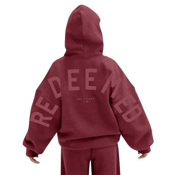 WTOBBY Women's Colorblock Sweatshirt Long Sleeve Casual Comfortable Loose Lightweight Pullover with REDEEMED Letter Print, Trendy Sporty Top for Women, Fall Fashion Apparel,Red M