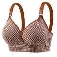 thumbnail image 1 of WTOBBY Women's Comfort Underwire Bra: Fashion Thin Moulded Cup with Plaid Pattern Design, Smooth T-Shirt Bra with Three Rows of Adjustable Back Hooks for Perfect Fit,Brown 3XL, 1 of 2