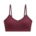 thumbnail image 1 of WTOBBY Women's Convertible Y-Back Sports Bra: Padded Low Impact Support for Running & Yoga, Wearable Alone as a Cute Crop Top, Seamless Wirefree Design,Wine L, 1 of 4