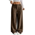 thumbnail image 1 of WTOBBY Women's Corduroy Pants Casual High Waist Elastic Waist Straight Leg Loose Comfy Trousers with Pockets Winter,Brown L, 1 of 7