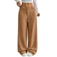 thumbnail image 1 of WTOBBY Women's Corduroy Pants Casual High Waist Elastic Waist Straight Leg Loose Comfy Trousers with Pockets Winter,Earthy Yellow M, 1 of 7
