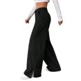 thumbnail image 1 of WTOBBY Women's Corduroy Pants Casual Straight Leg Trousers, Solid Color High Waist Relaxed Fit Comfortable Everyday Wide Leg Pants for Ladies,Black 2XL, 1 of 6