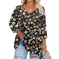 thumbnail image 1 of WTOBBY Women's Curve Floral Hollow Neck Blouse 3/4 Sleeve Chiffon Plus Size Top with Elegant Ruffle Detail Casual Wear,Black L, 1 of 5