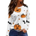 thumbnail image 1 of WTOBBY Women's Daily Casual Long Sleeve Printed Round Neck Top, Halloween Theme Split Hem Blouse for Fall Seasonal Fashion,Earthy Yellow 3XL, 1 of 5