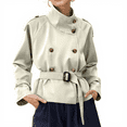 thumbnail image 1 of WTOBBY Women's Double-Breasted Trench Coat, Stand Collar with Belted Waist, Short Length Fashion Jacket, Elegant Outerwear, Perfect for Fall and Spring Seasons,Beige L, 1 of 5