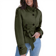 thumbnail image 1 of WTOBBY Women's Double-Breasted Trench Coat, Stand Collar with Belted Waist, Short Length Fashion Jacket, Elegant Outerwear, Perfect for Fall and Spring Seasons,Green L, 1 of 5
