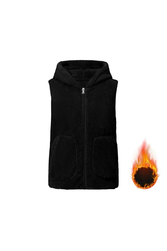 Women's Double Faced Coral Fleece Vest Winter Thickened Padded Warm Gilet Sleeveless Plus Size Waistcoat Reversible Insulated Outerwear for Extreme Cold Weather,Black 4XL