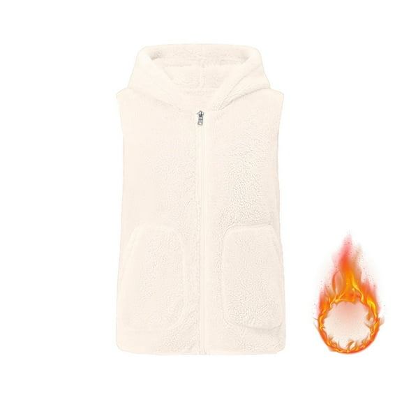 WTOBBY Women's Double Faced Coral Fleece Vest Winter Thickened Padded Warm Gilet Sleeveless Plus Size Waistcoat Reversible Insulated Outerwear for Extreme Cold Weather,White 4XL