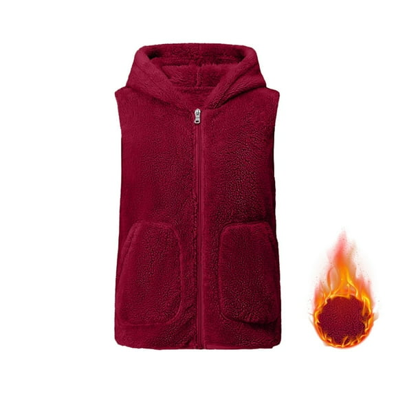WTOBBY Women's Double Faced Coral Fleece Vest Winter Thickened Padded Warm Gilet Sleeveless Plus Size Waistcoat Reversible Insulated Outerwear for Extreme Cold Weather,Wine 3XL
