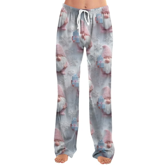 WTOBBY Women's Drawstring Christmas Print Casual Pants, Adjustable Waist for Comfortable Fit, Holiday-Themed Trousers for Women, Ideal for Casual Wear and Home Use,Pink S
