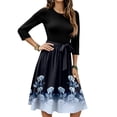 thumbnail image 1 of WTOBBY Women's Elegant Floral Print Waistband Round Neck 3/4 Sleeve Dress, Flowy Casual Sundress with Feminine Silhouette for Outings,Dark Blue 2XL, 1 of 5