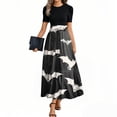 thumbnail image 1 of WTOBBY Women's Elegant Halloween Print Dress Short Sleeve Round Neck Casual Belted Style with Vintage Theme and Comfortable Fit,Black L, 1 of 3