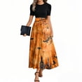 thumbnail image 1 of WTOBBY Women's Elegant Halloween Print Dress Short Sleeve Round Neck Casual Belted Style with Vintage Theme and Comfortable Fit,Orange S, 1 of 3
