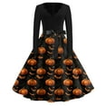 thumbnail image 1 of WTOBBY Women's Elegant V-Neck Slim Fit Halloween Printed Dress with Long Sleeves, Retro Design, and Casual Look for Party Wear and Festive Events ,Black L, 1 of 5