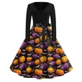 thumbnail image 1 of WTOBBY Women's Elegant V-Neck Slim Fit Halloween Printed Dress with Long Sleeves, Retro Design, and Casual Look for Party Wear and Festive Events ,Purple XL, 1 of 5