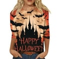 thumbnail image 1 of WTOBBY Women's Fall Fashion Essential 3/4 Sleeve Round Neck Halloween Print Casual T-Shirt Top for Holiday Parties and Everyday Outfits,Saffron 3XL, 1 of 6