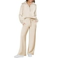 thumbnail image 1 of WTOBBY Women's Fall Sportswear Set, Casual Half-Zip Oversized Sweatshirt and Wide Leg Sweatpants Two-Piece Outfit, Comfortable Stylish for Women,Beige S, 1 of 6