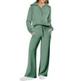 thumbnail image 1 of WTOBBY Women's Fall Sportswear Set, Casual Half-Zip Oversized Sweatshirt and Wide Leg Sweatpants Two-Piece Outfit, Comfortable Stylish for Women,Mint Green L, 1 of 6