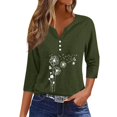 thumbnail image 1 of WTOBBY Women's Fashion Basic V-Neck T-Shirt with Printed Pattern, 3/4 Sleeve, and Button Detail, Ideal for Weekend Wear, Spring Fall Season, Casual Occasions, and Everyday Comfort,Green XL, 1 of 6