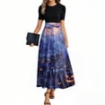 thumbnail image 1 of WTOBBY Women's Fashion Casual Belted Short Sleeve Round Neck Halloween Print Elegant Dress with Waist Tie and Vintage Pattern,Dark Blue L, 1 of 3
