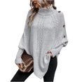 thumbnail image 1 of WTOBBY Women's Fashion Casual Cable Knit Turtleneck Sweater, Button-Decorated Long Sleeve Pullover for Elegant and Cozy Fall and Winter Outfits,Gray L, 1 of 4