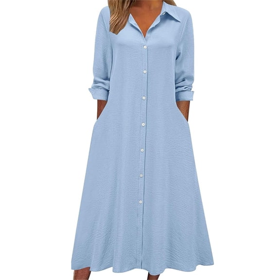 WTOBBY Women's Fashion Casual Long Sleeve Dress - Comfortable and Versatile Dress for Everyday Wear, Featuring a Relaxed Fit and Stylish Design for All Seasons,Pink M