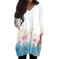 thumbnail image 1 of WTOBBY Women's Fashion Casual Retro Floral Print V-Neck Mid-Length Tunic Tops with Pockets, 3/4 Sleeve Blouses, Comfortable and Functional Shirt,White XL, 1 of 5