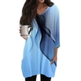 thumbnail image 1 of WTOBBY Women's Fashion Casual Retro Geometric Print V-Neck Mid-Length Tunic Tops with Pockets, 3/4 Sleeve Blouses, Comfortable Shirt for Daily Style,Light Blue L, 1 of 5