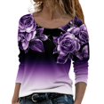 thumbnail image 1 of WTOBBY Women's Fashion Casual Rose Gradient Print Round Neck Long Sleeve Top, Versatile All-Match Blouse for Ladies Comfortable and Stylish Wear,Purple 3XL, 1 of 5
