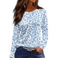 thumbnail image 1 of WTOBBY Women's Fashion Casual Slit Hem Floral Print Round Neck Long Sleeve T-Shirt Top, Ladies Comfortable Blouse with Stylish Design for Relaxed Everyday Wear,Blue L, 1 of 5