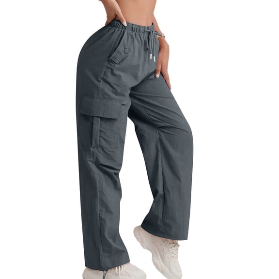 WTOBBY Women's Fashion Casual Solid Color Drawstring High Waist Pants with Pockets for Work Lounge Comfort,Dark Gray XL