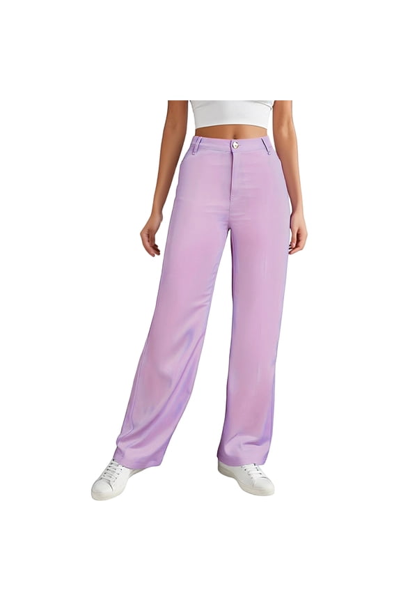 Women's Fashion Casual Solid Color High Waist Drape Slim Suit Pants, Elegant Office Trousers with Slim Fit, Versatile for Commute and Formal Wear,Light Purple M