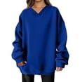 thumbnail image 1 of WTOBBY Women's Fashion Casual Solid Color Long Sleeve V-Neck Sweatshirt Top, Comfortable Pullover for Women, Soft Material Ideal for Lounge and Casual Outings,Blue XL, 1 of 5