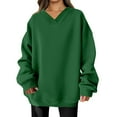 thumbnail image 1 of WTOBBY Women's Fashion Casual Solid Color Long Sleeve V-Neck Sweatshirt Top, Comfortable Pullover for Women, Soft Material Ideal for Lounge and Casual Outings,Green L, 1 of 5