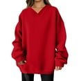 thumbnail image 1 of WTOBBY Women's Fashion Casual Solid Color Long Sleeve V-Neck Sweatshirt Top, Comfortable Pullover for Women, Soft Material Ideal for Lounge and Casual Outings,Red L, 1 of 5