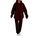 thumbnail image 1 of WTOBBY Women's Fashion Casual Solid Color Loose Hooded Sweatshirt Two-Piece Set, Comfortable Lounge Wear for Home, Street Style Outfit for Daily Activities, Perfect for Relaxation,Wine XL, 1 of 5