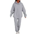 thumbnail image 1 of WTOBBY Women's Fashion Casual Solid Color Loose Hooded Sweatshirt Two-Piece Set, Comfortable Lounge Wear for Home, Street Style Outfit for Daily Activities, Perfect for Relaxation,Light Gray XL, 1 of 5