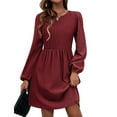 thumbnail image 1 of WTOBBY Women's Fashion Casual Solid Round Neck Pullover Loose Long Sleeve Dress Minimalist Style with Easy Pull-On Design Comfortable Fabric for Everyday Wear Wardrobe Staple,Wine L, 1 of 5