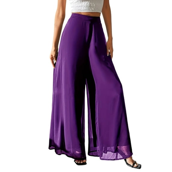 WTOBBY Women's Fashion Casual Straight Pants Nine Point Design with Wide Leg Loose Fit and Side Pockets for Chic Summer Outfits ,Purple 2XL